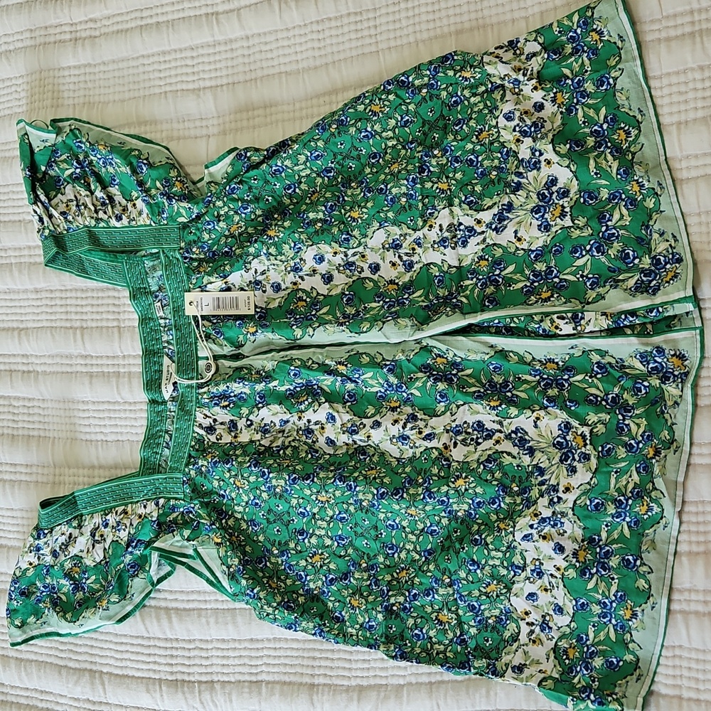 Max Studio London Green and Blue Floral Square Neck Top-NWT